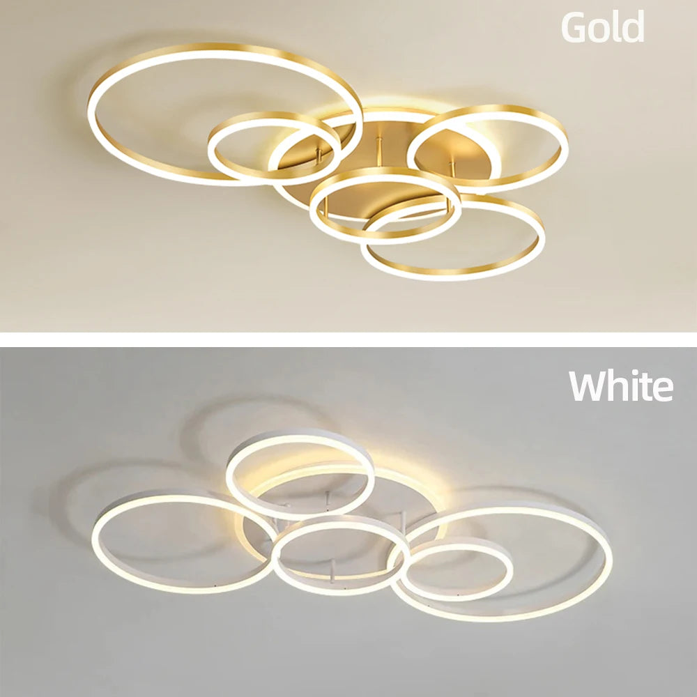 plafonnier moderne or blanc circulaire led télécommande minimaliste semi encastrée