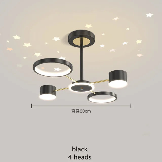 plafonnier led moderne ciel étoilé lune salon chambre enfant noir doré
