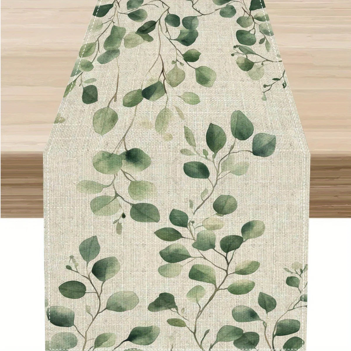 table chevet chemin table lin feuilles eucalyptus vertes moderne naturel