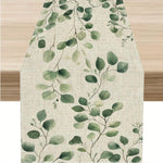 table chevet chemin table lin feuilles eucalyptus vertes moderne naturel