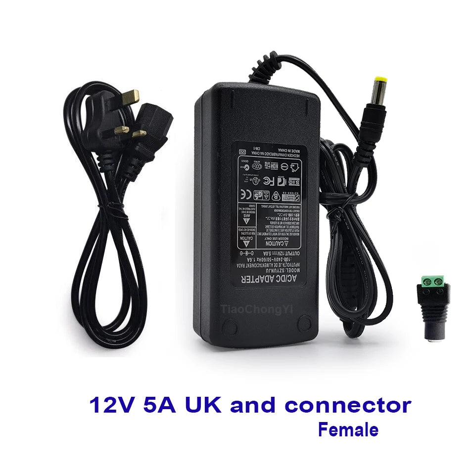 transformateur éclairage 12v 5a noir prise us uk eu led 60w adaptable cable international