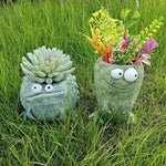 pot fleurs forme grenouille résine yeux relief créatif vert beige