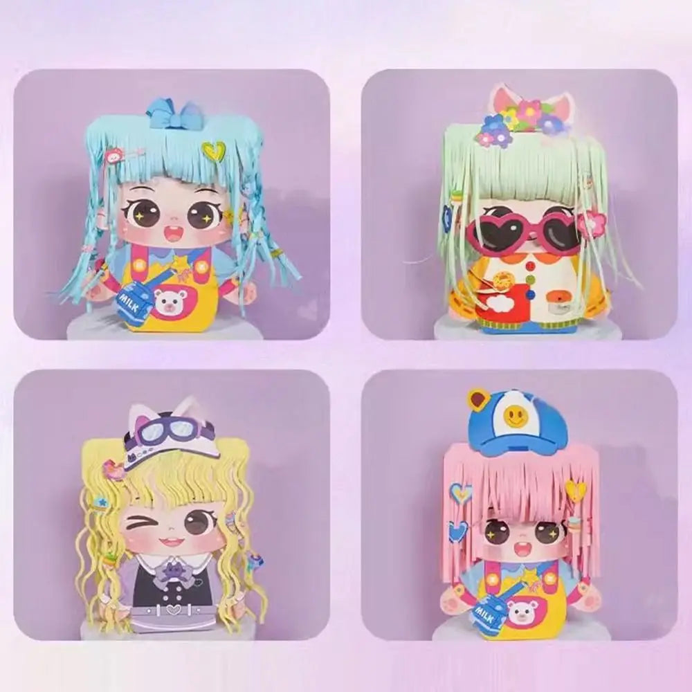 poupées décoratives 3d colorées tresses adhésif diy feuilles pré coupées cheveux personnages bandeau