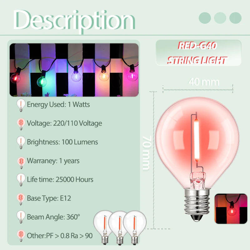 guirlande lumineuse led rouge sphères translucides moderne 10m 15m 20m