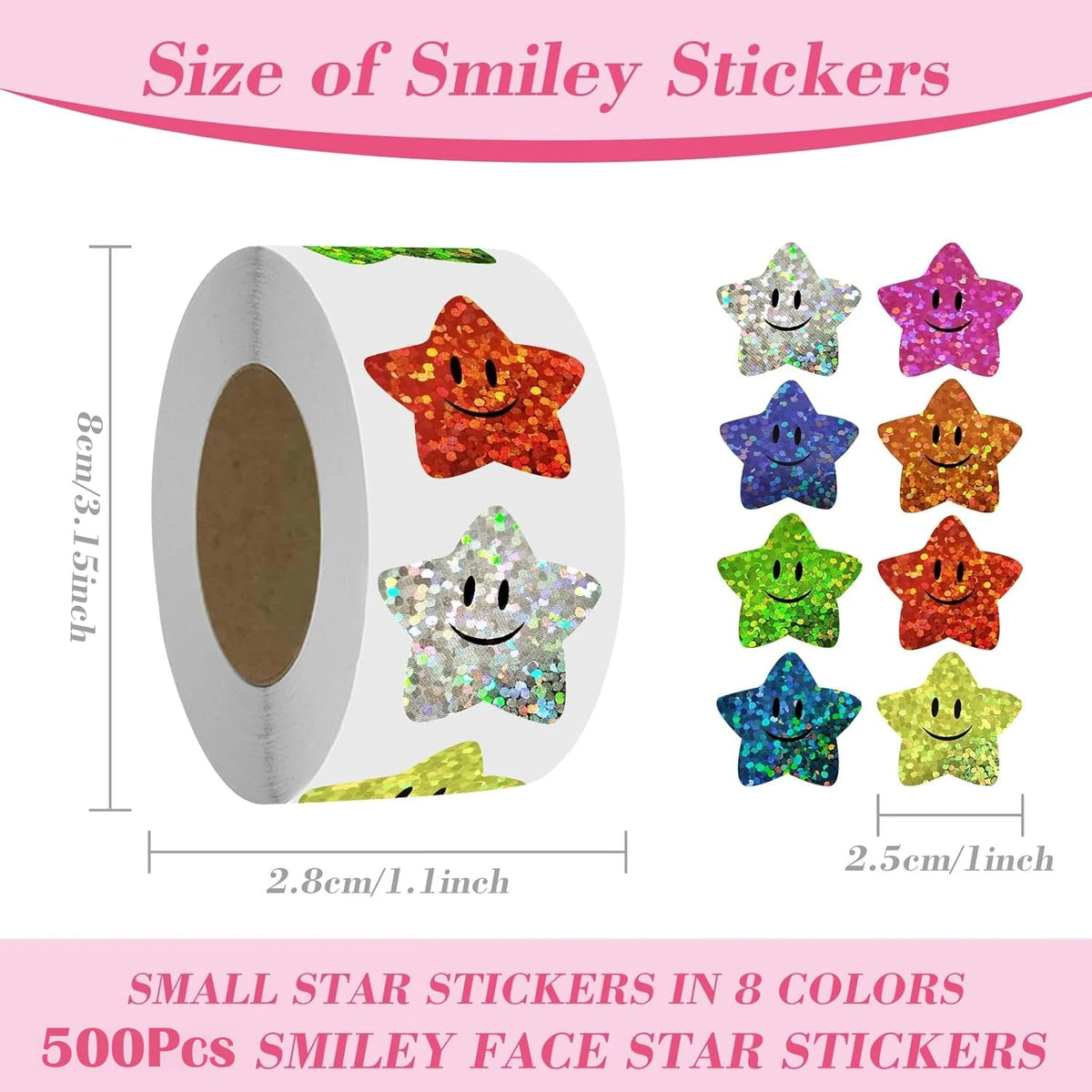 stickers étoiles souriants holographiques multicolores adhésifs décoratifs enfants classe récompenses fournitures enseignants 500 pièces