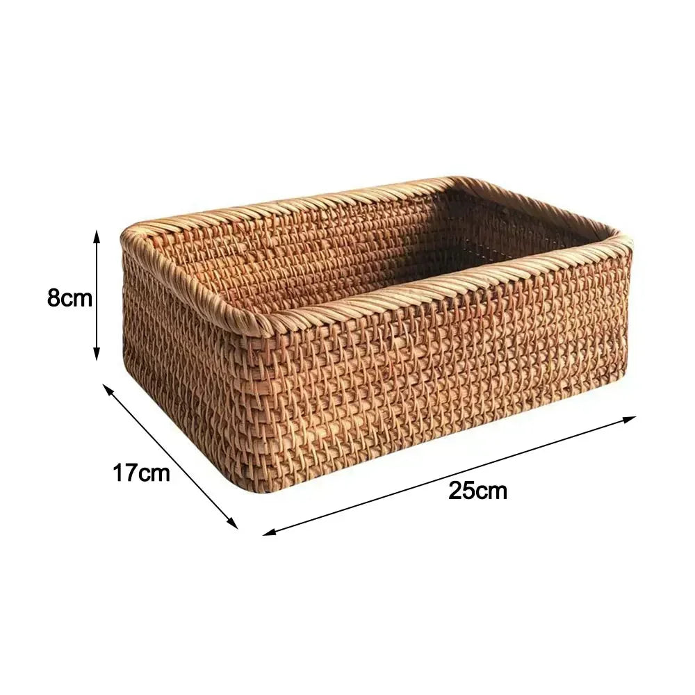 panier rotin marron clair tissage fin moderne rangement cuisine fruits assiettes thé livres