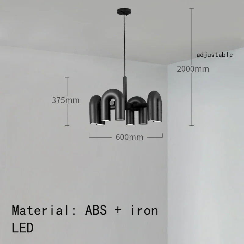 Suspension lumineuse moderne tubulaire contemporaine gris noir rouge ampoules intégrées