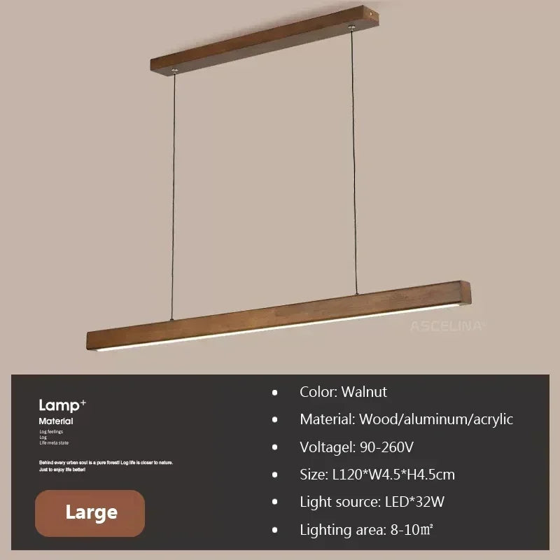 suspension lumineuse bois naturel moderne long luminaire salon cuisine salle manger intérieur