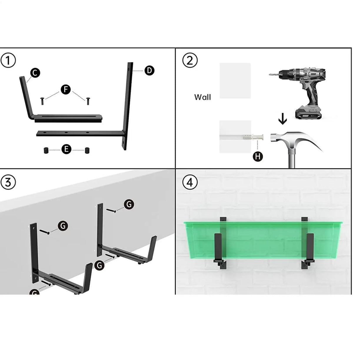 supports jardinière murale métal fixations balcon vis boulons jardinières plastique translucides diverses tailles déco