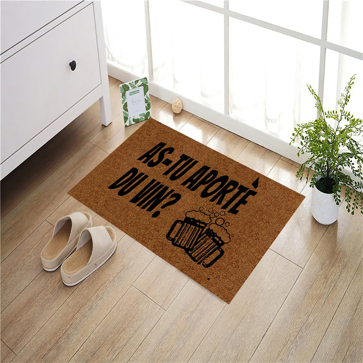 tapis d'entrée marron clair imprimé vin moderne antidérapant extérieur indoor 60x40cm