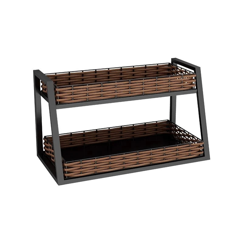 étagère moderne rustique paniers rotin structure métallique noir brun clair multifonctionnelle rangement cuisine