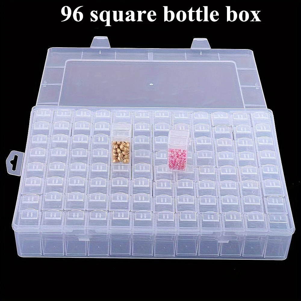 boîtes rangement transparentes 96 compartiments clips latéraux stockage bijoux mosaïque broderie diamants accessoires bricolage