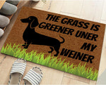 tapis d'entrée caoutchouc imperméable antidérapant silhouette chien humour herbe verte extérieur indoor
