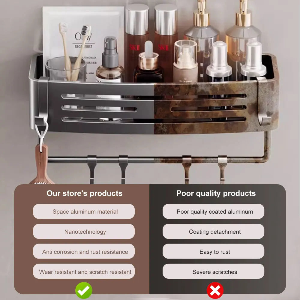 étagère salle bain aluminium double sans perçage porte serviettes moderne adhésif organisateur cosmétique flacons