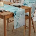 nappe runner imitation marbre bleu turquoise moderne décoration intérieure table manger maison serviettes assiettes