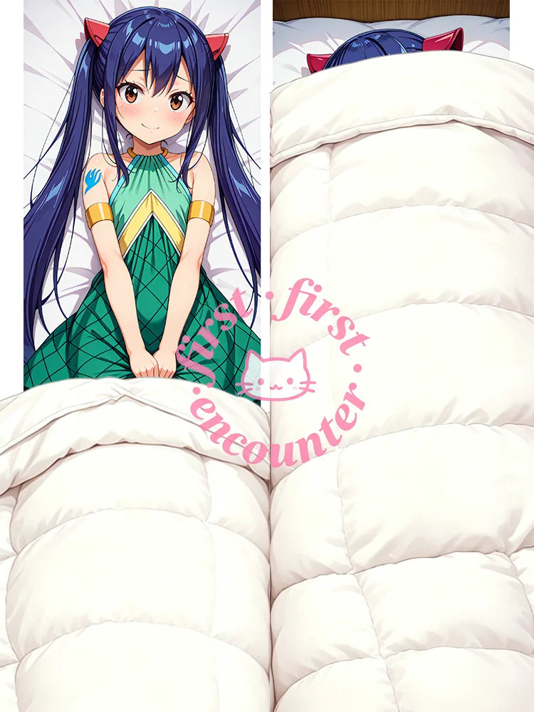 coussin lit anime wendy marvell portrait oreilles chat vert jaune blanc polyester double face