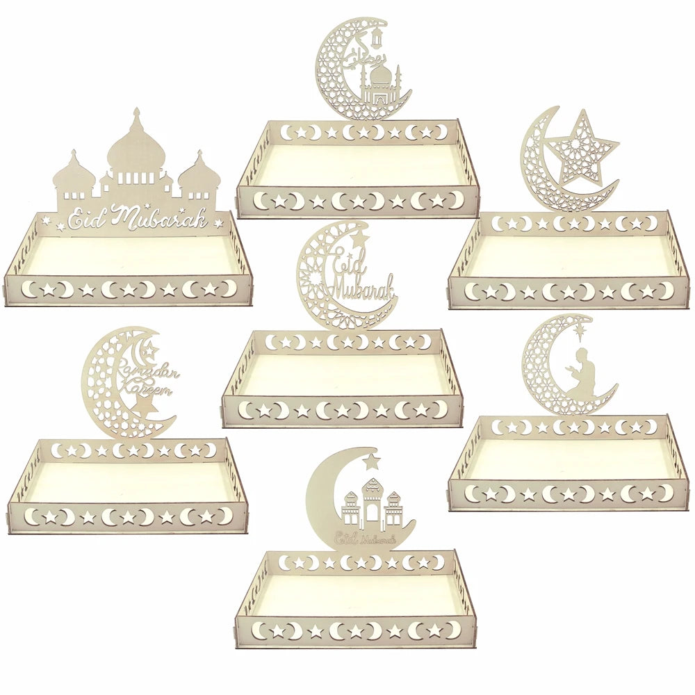 plateau decoratif bois lune etoile eid mubarak mariage anniversaire traditionnel festive