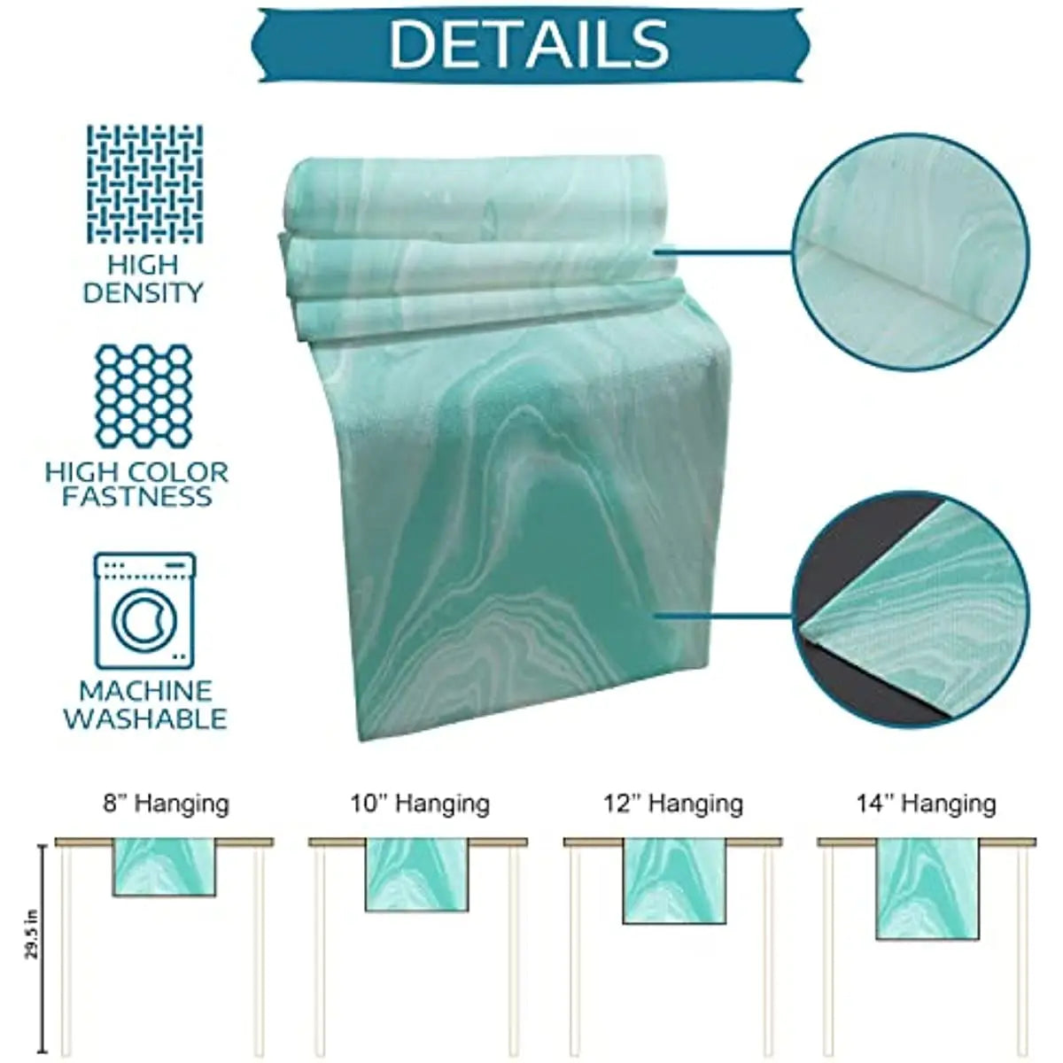 chimene table lin turquoise motifs marbre abstraits moderne élégants maison 100% lin 79x13inch