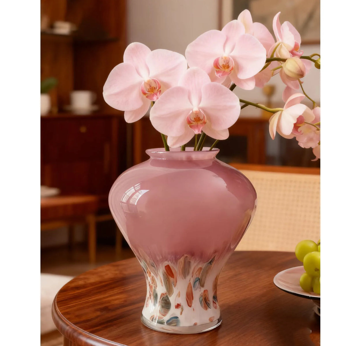 vase moderne transparent dégradé rose abstrait intérieur arrangement floraltouches couleur formes irrégulières