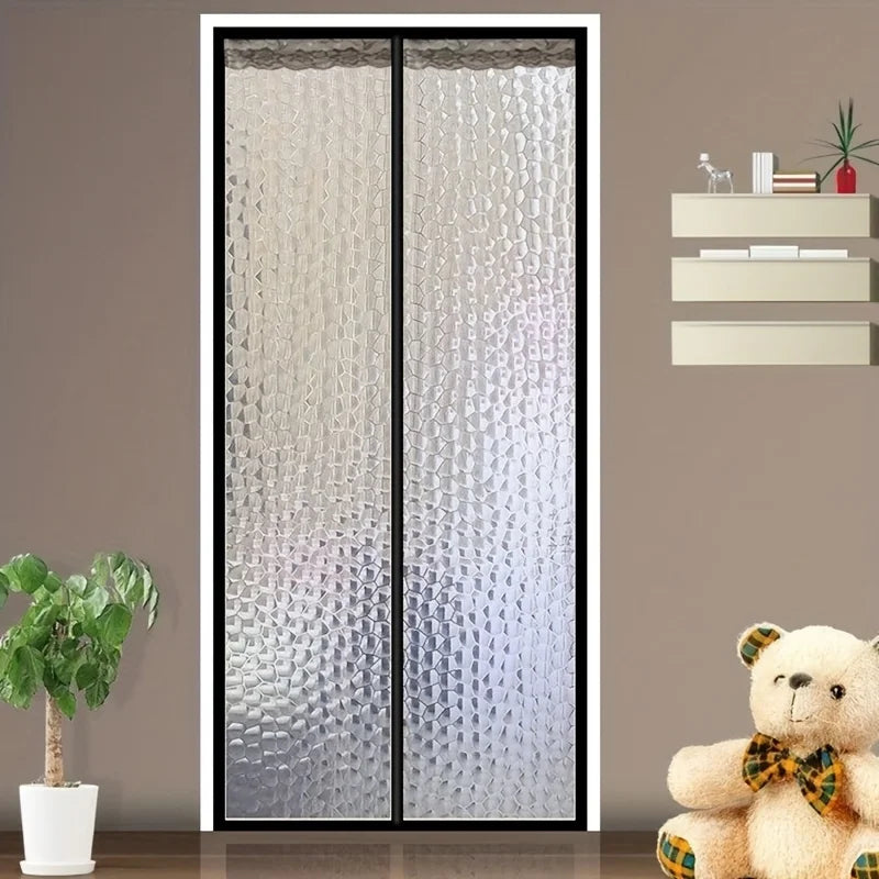 rideau porte blanc translucide texture gouttes d'eau moderne isolation thermique anti fumée hiver