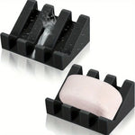 support savon silicone noir grooves moderne salle bains drainage auto savon