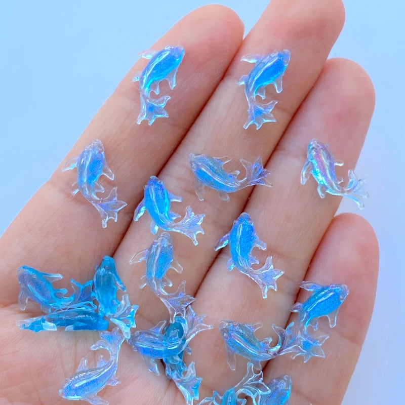 poissons résine colorés transparents violet bleu jaune rose 8x15mm figurines scrapbook nail art decoration