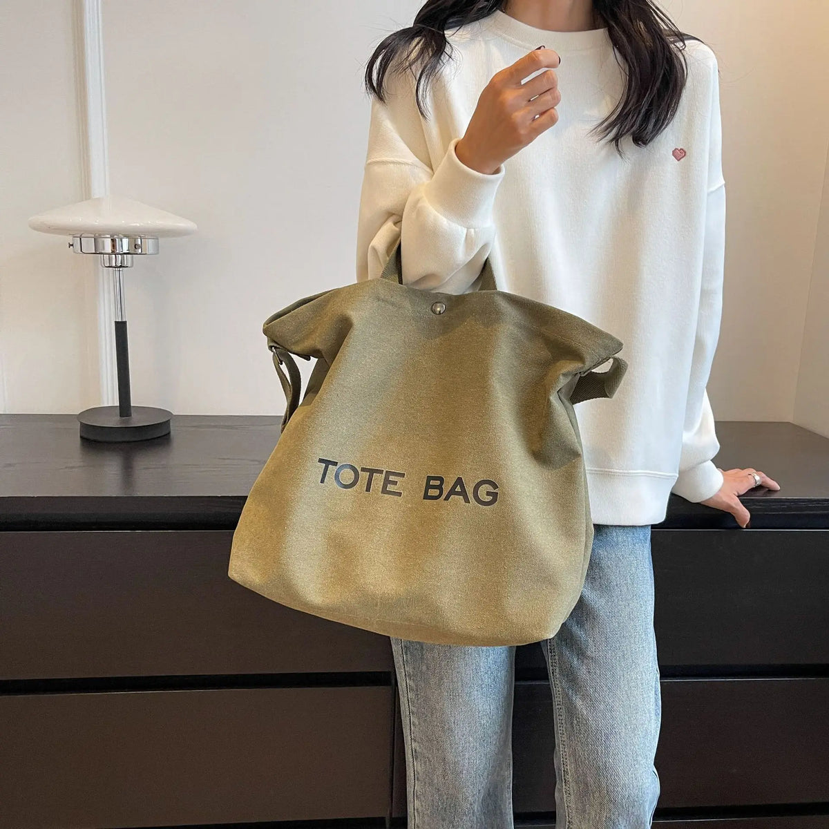 sac fourre tout tote bag toile décontracté lettre motif doux beige casual