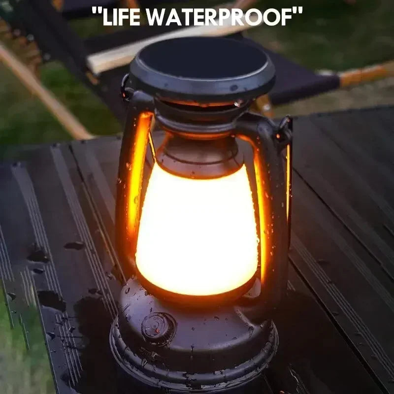 lampe led vintage camping suspension tringle métallique lumière blanche orangée noir atmo décorativeextérieurintérieur