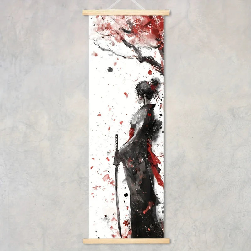 toile d'art japonaise contemporaine peinture abstraite fleurs cerisier cadre bois suspendue chambre salon