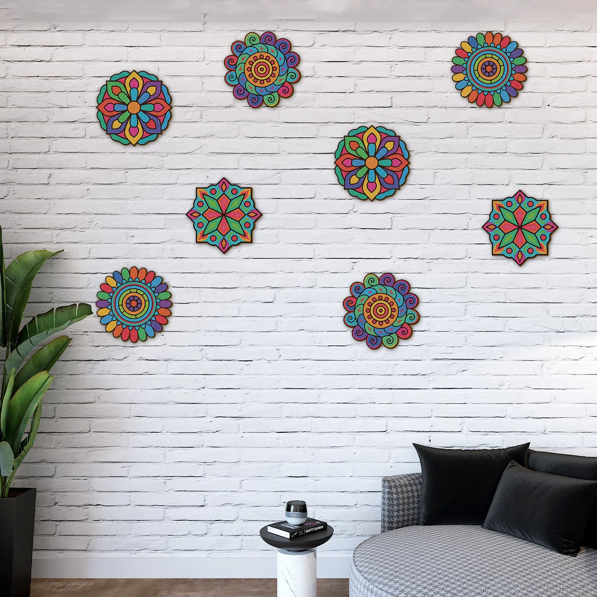 coasters bois non fini mandala multicolore géométrique artisanal décoratif adhésif pièces colorier bricolage