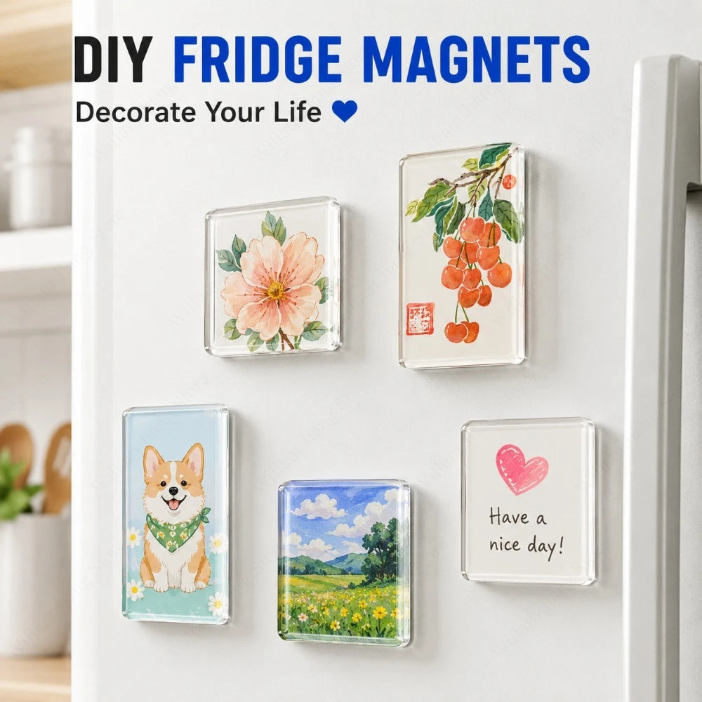 aimants réfrigérateur acrylique transparents dessins animés diy forme carrée ronde rectangle personnalisables ensemble deco
