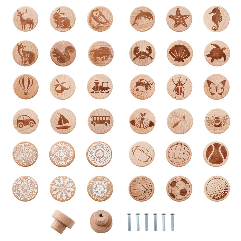 boutons meubles motif animalier bois clair moderne minimaliste vis 28mm 35mm protection coin chambre