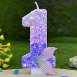 bougies anniversaire chiffres violet paillettes pois dorés thème sirène festive mariage