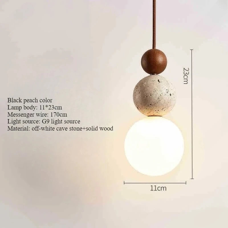 lampe suspendue pierre moderne ampoule g9 blanc beige marron foncé texture granulée lumière opaques