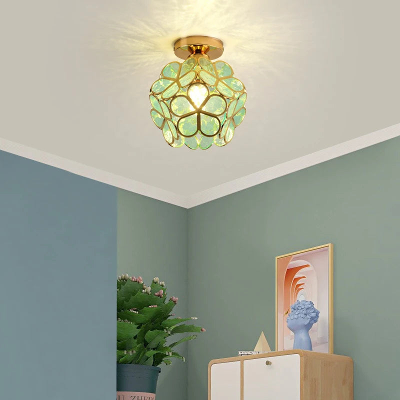 lampe suspendue moderne or rose vert blanc fleurs relief translucide élégante chaîne incluse autonomie
