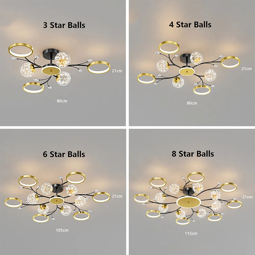 lampe suspendue moderne boules translucides noires dorées blanches étoiles salon chambre coucher decoration