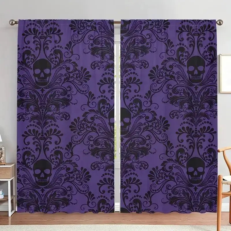 rideau gothique violet noir crâne floral opacité 100 polyester chambre