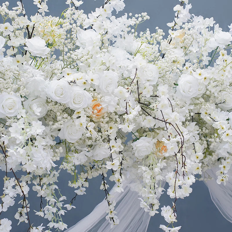 arche décorative mariage fleurs artificielles roses blanches classique romantiqueextérieur usage décoration maison