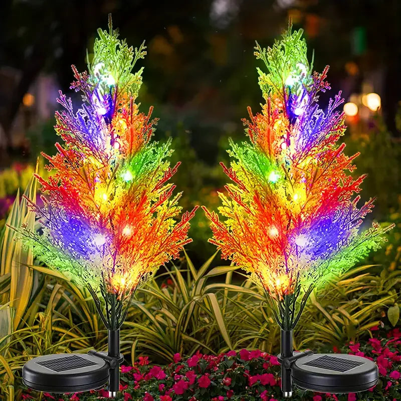 décoration extérieure solaire arbres lumineux couleurs rgb moderne branches feuilles festive