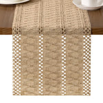 chambre coucher salon chemin table jute tissu rustique géométrique beige clair grande table