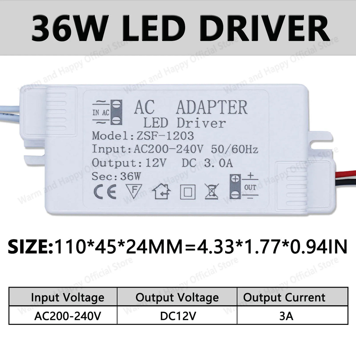 adaptateur led driver 12w 24w 36w 1a 2a 3a tension 12v blanc industriel