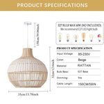 suspension rotin moderne câble suspendu lumière led 35cm beige tissage régulier