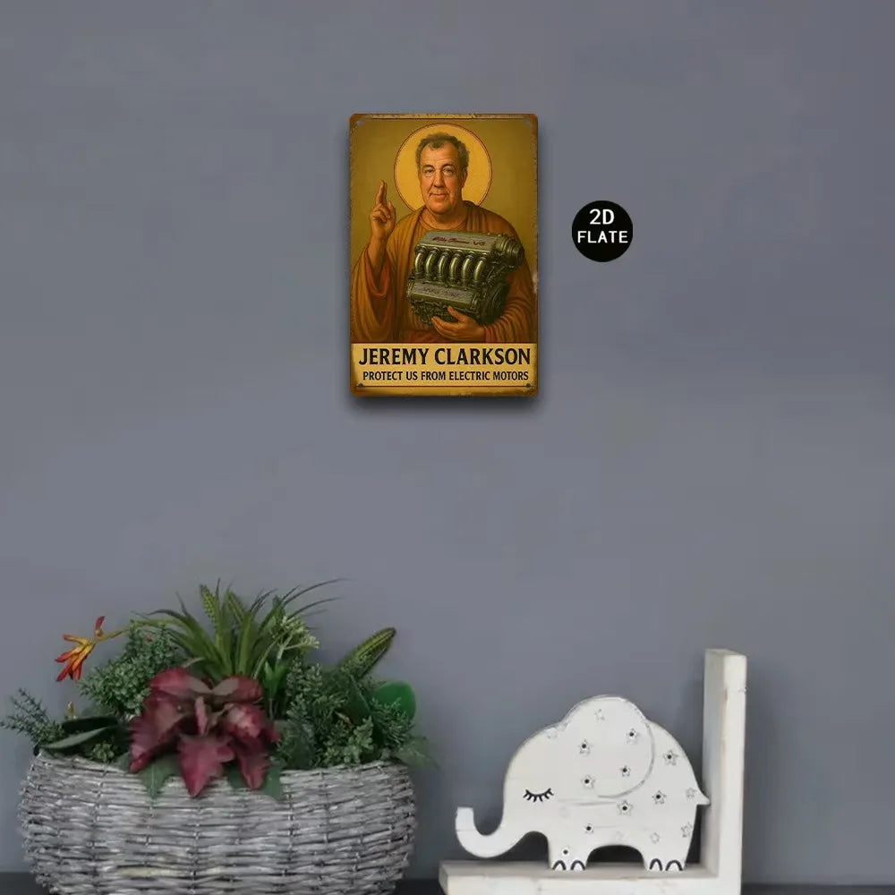 plaque métallique vintage or marron gris jeremy clarkson moteur protection accrochage garage