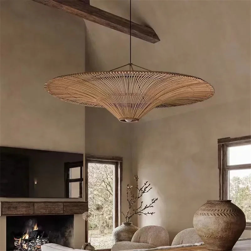 lampe suspension rotin naturelle tressée rustique moderne salon chambre décoration maison