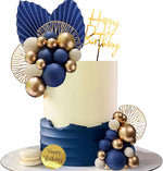 décorations gâteau doré blanc bleu moderne cercles feuilles textes anniversaire mariage baptême