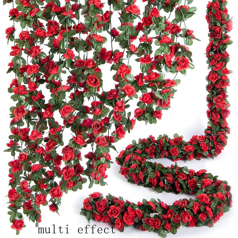 guirlande artificielle rose fleurs feuilles vertes decoration romantique maison mariageintérieur