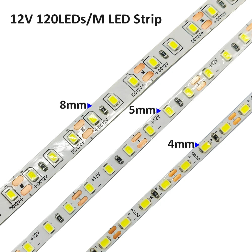 ruban led 12v 120leds/m blanc chaud adhésif moderne 50000h 3000k certification rohs ccc fcc