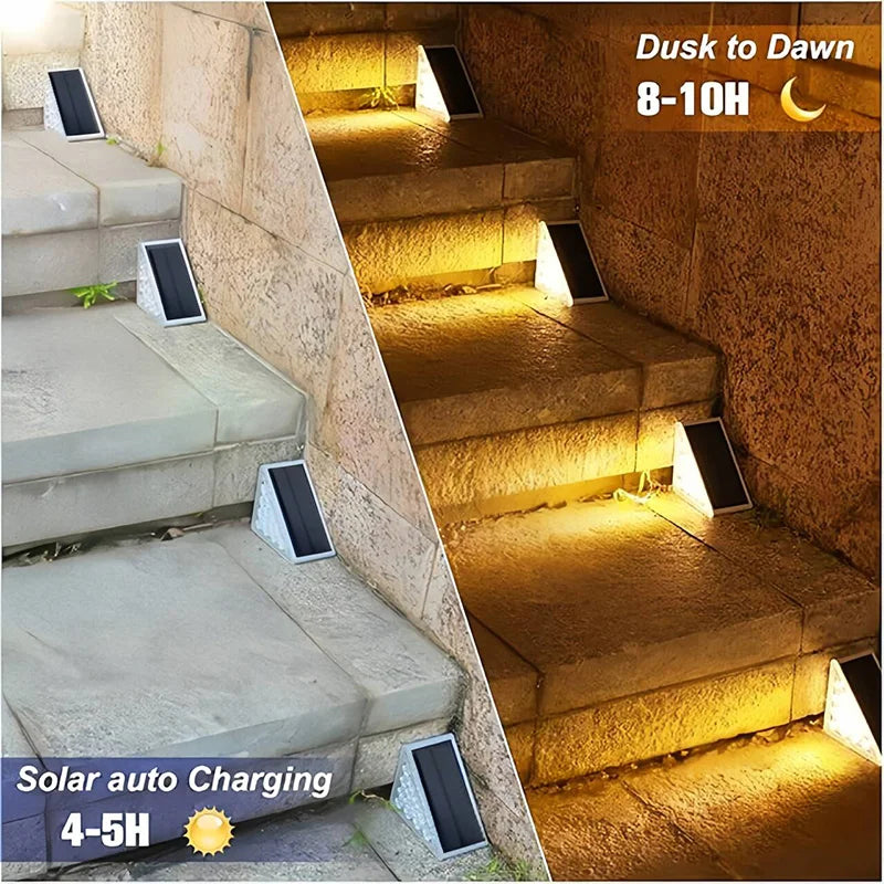 éclairage escalier solaire led sensor moderne noir blanc doré auto installationextérieur patio cour allée