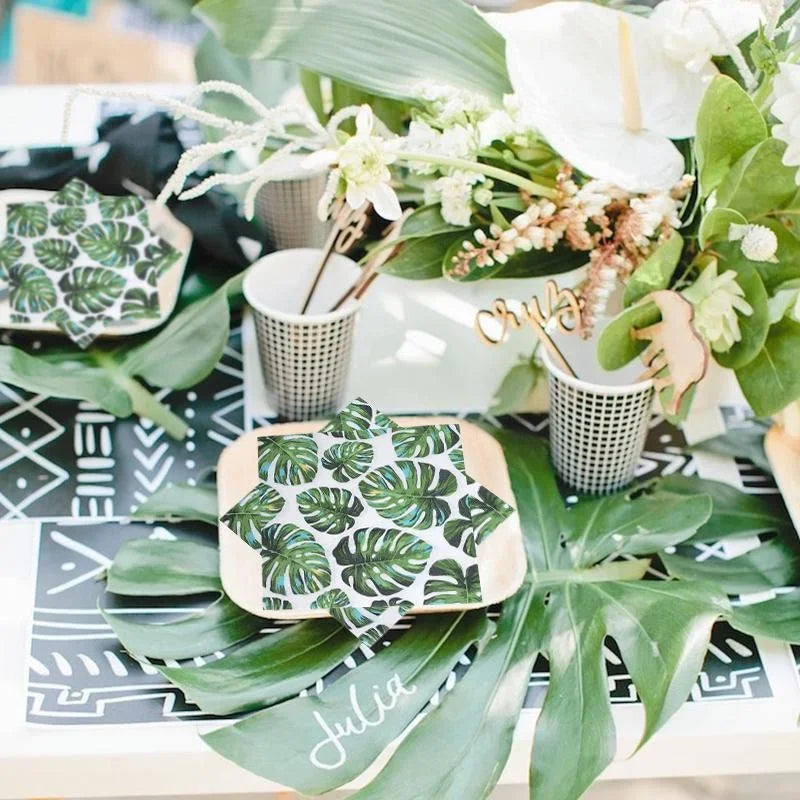 serviettes papier jetables motif animal zèbre léopard feuilles tropicales verte moderne anniversaire mariage baptême