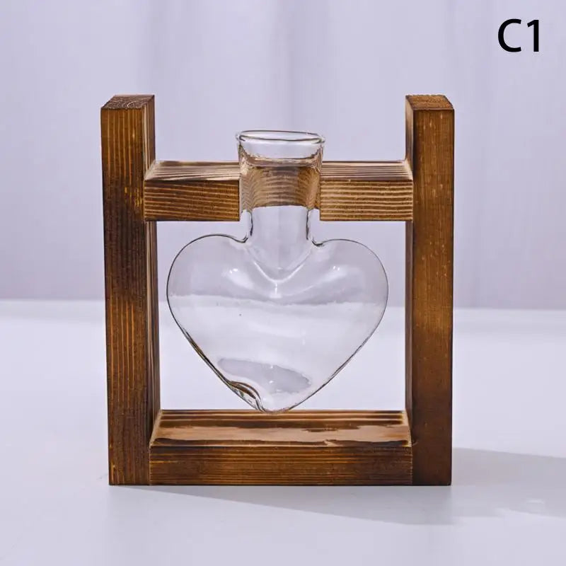 support plantes cadre bois marron verre transparent modernes vases coeurs plantes vertesintérieur décoration minimaliste